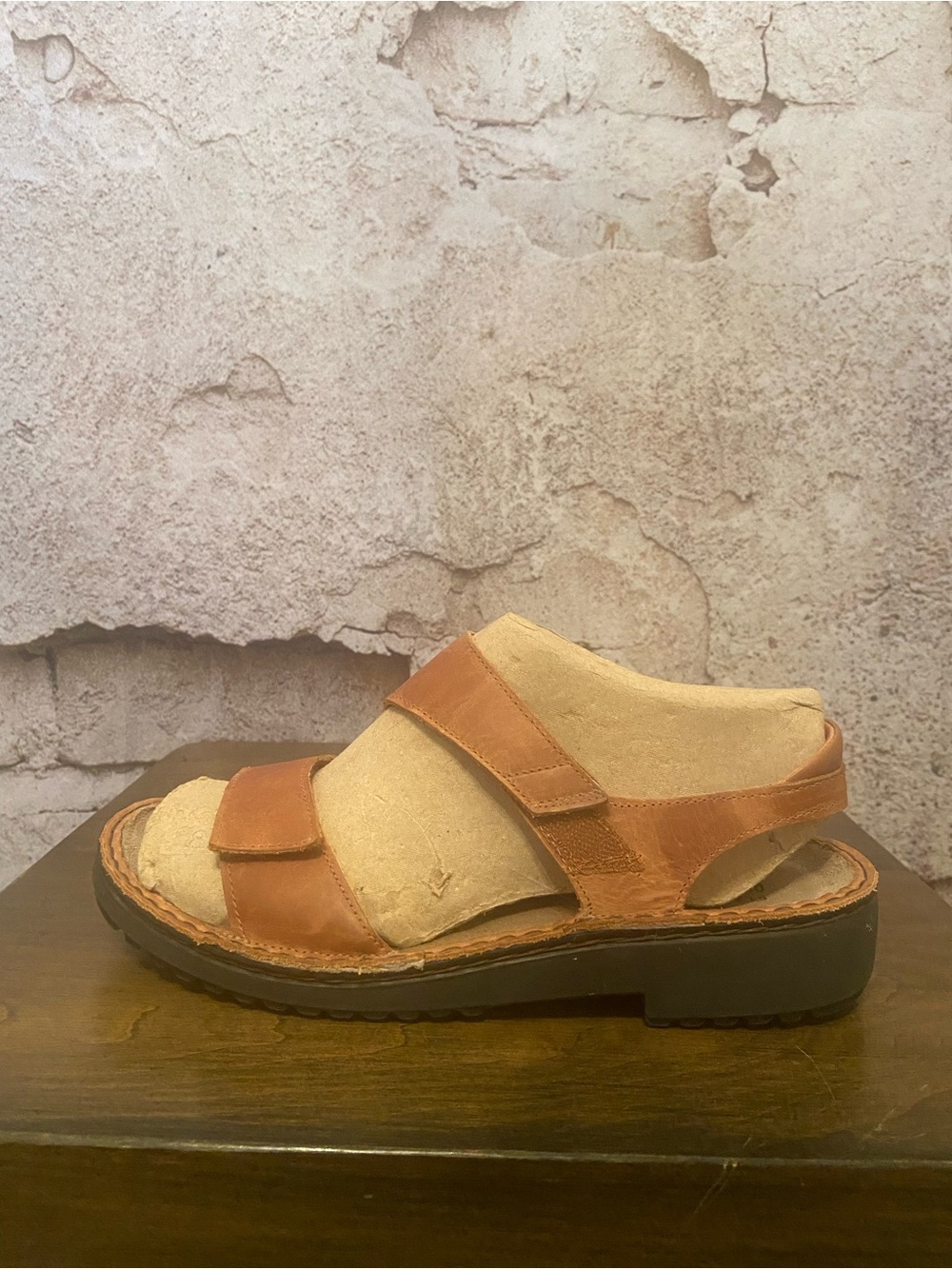 Naot Tan Leather Velcro Sandals